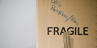 A moving box labeled fragile. 