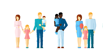 Illustration of three families with children 