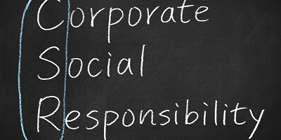 A chalkboard stating corporate social responsibility. 